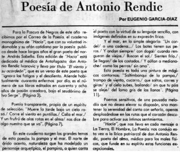 Poesía de Antonio Rendic