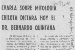 Charla sobre mitología chilota dictará hoy el Dr. Bernardo Quintana.