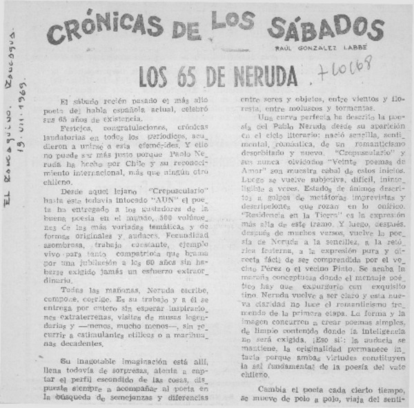 Los 65 de Neruda