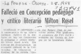 Falleció en Concepción pedagogo y crítico literario Milton Rossel.