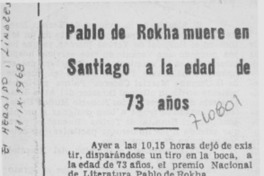 Pablo de Rokha muere en Santiago a la edad de 73 años.