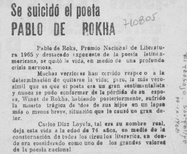Se suicidó el poeta Pablo de Rokha.