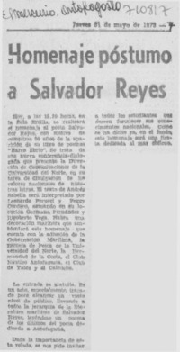 Homenaje póstumo a Salvador Reyes.