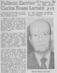 Falleció escritor Carlos Rozas Larraín.