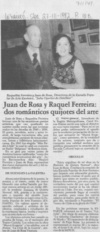Juan de Rosa y Raquel Ferreira: dos románticos quijotes del arte.