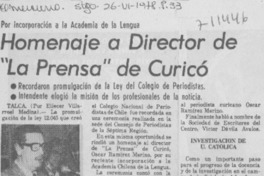 Homenaje a Director de "La Prensa" de Curicó