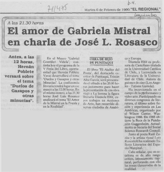 El amor de Gabriela Mistral en charla de José L. Rosasco.