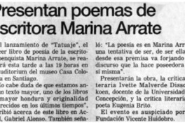Presentan poemas de escritora Marina Arrate.
