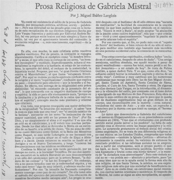 Prosa religiosa de Gabriela Mistral
