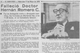 Falleció doctor Hernán Romero C.