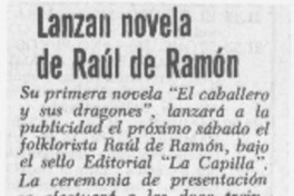 Lanzan novela de Raúl de Ramón.