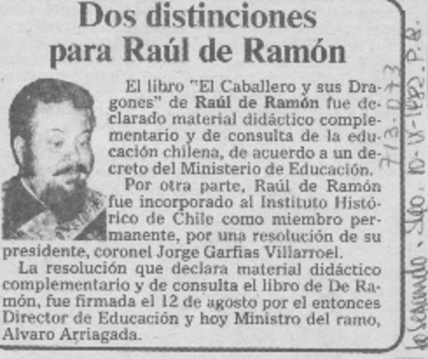 Dos distinciones para Raúl de Ramón.