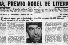 Neruda, Premio Nobel de Literatura.