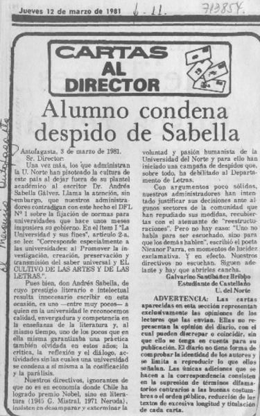 Alumno condena despido de Sabella.