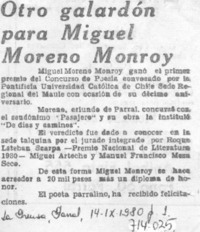 Otro galardón para Miguel Moreno Monroy.