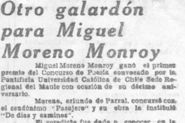 Otro galardón para Miguel Moreno Monroy.