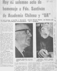 Hoy es solemne acto de homenaje a Fdo. Santiván de Academia Chilena y "UA".