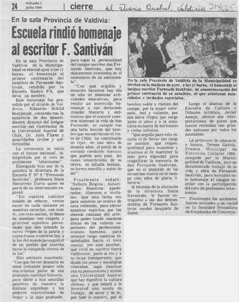 Escuela rindió homenaje al escritor F. Santiván.