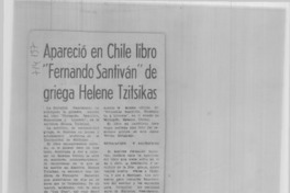 Apareció en Chile libro "Fernando Santiván" de griega Helene Tzitsikas.