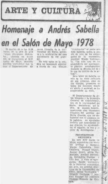 Homenaje a Andrés Sabella en el Salón de Mayo 1978.
