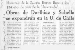 Obras de Dorlhiac y Sabella se expondrán en la U. de Chile.
