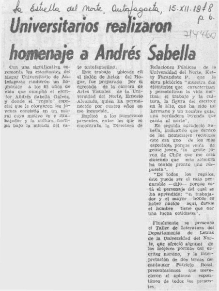 Universitarios realizaron homenaje a Andrés Sabella.