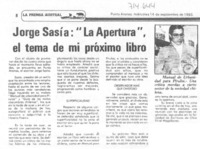 Jorge Sasía: "La apertura", el tema de mi próximo libro.