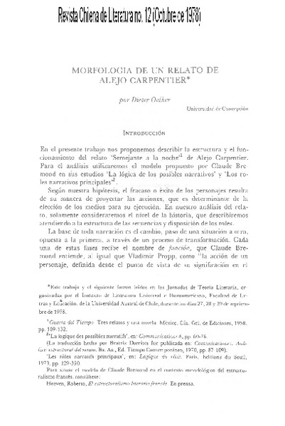 Morfología de un relato de Alejo Carpentier
