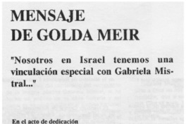 "Nosotros en Israel tenemos una vinculación especial con Gabriela Mistral..."
