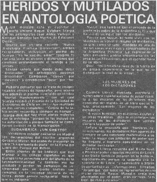 Heridos y mutilados en antología poética.