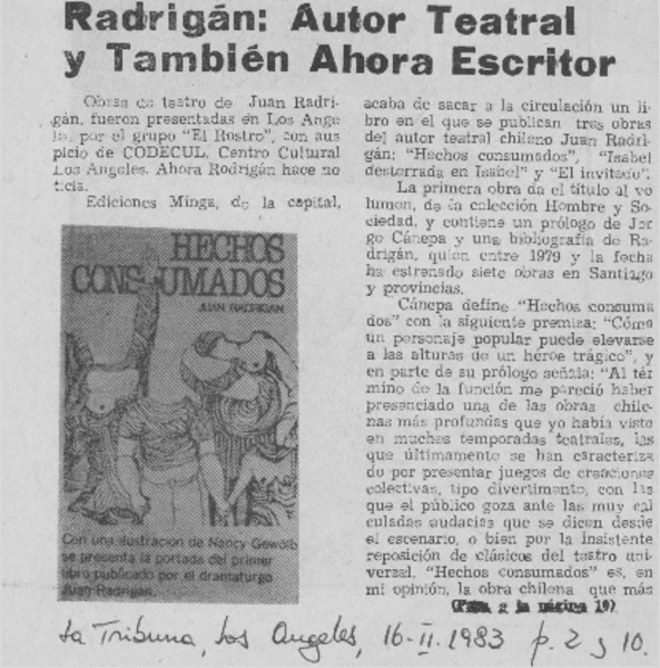 Radrigán: autor teatral y también ahora escritor.