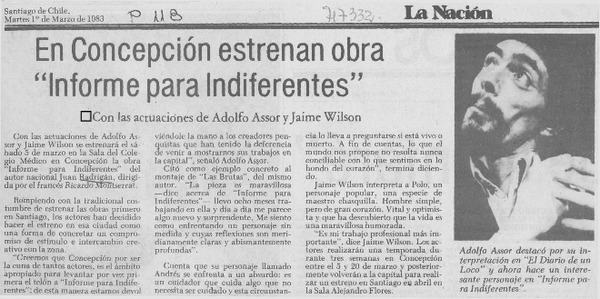 En Concepción estrenan obra "informe para indiferentes".