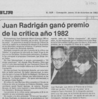 Juan Radrigán ganó premio de la crítica año 1982.