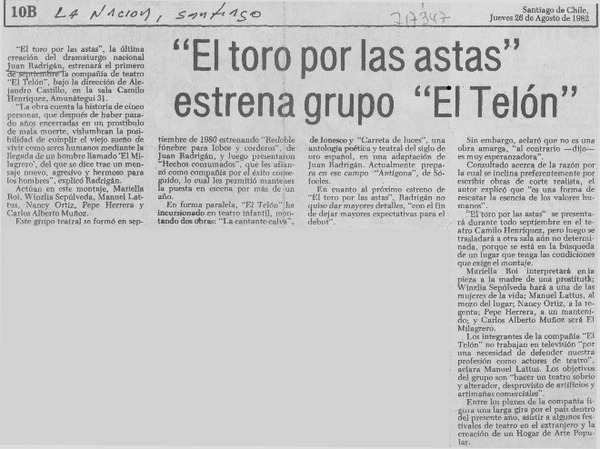 "El Toro por las astas" estrena grupo "El Telón".