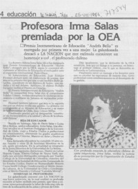 Profesora Irma Salas premiada por la OEA.