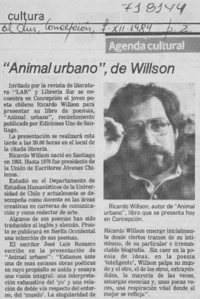 Animal urbano", de Willson.
