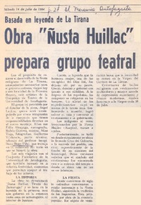Obra "Ñusta Huillac" prepara grupo teatral.