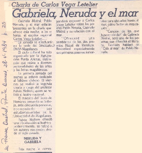 Gabriela, Neruda y el mar.
