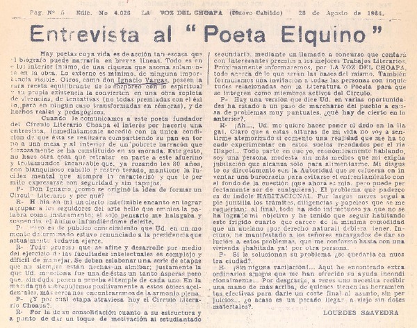 Entrevista al "Poeta elquino" : [entrevista]