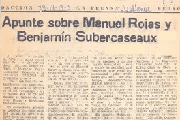 Apunte sobre Manuel Rojas y Benjamín Subercaseaux