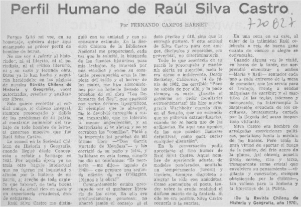 Perfil humano de Raúl Silva Castro