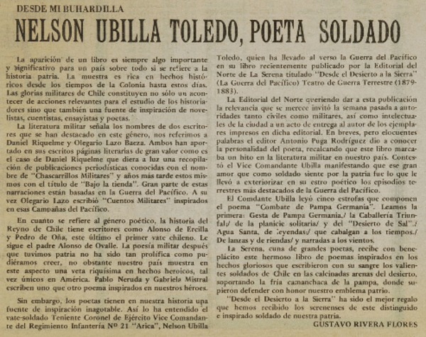 Nelson Ubilla Toledo, poeta soldado