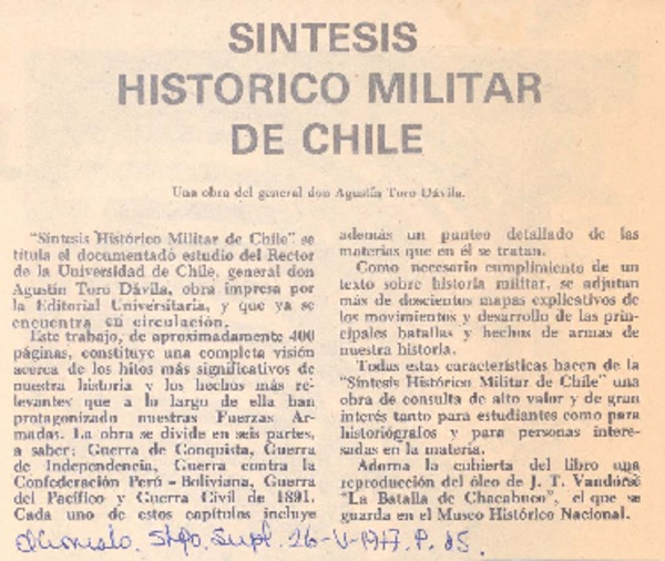 Síntesis histórico militar de Chile.