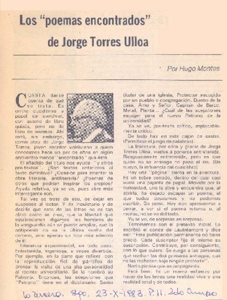 Los "poemas encontrados" de Jorge Torres Ulloa