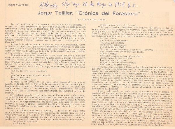 Jorge Teillier: "Crónica del forastero"