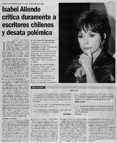 Isabel Allende critica duramente a escritores chilenos y desata polémica