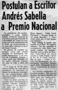 Postulan a escritor Andrés Sabella a Premio Nacional.