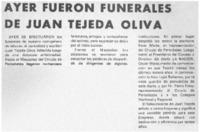 Ayer fueron funerales de Juan Tejeda Oliva.