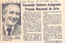Fernando Debesa designado Premio Nacional de Arte.