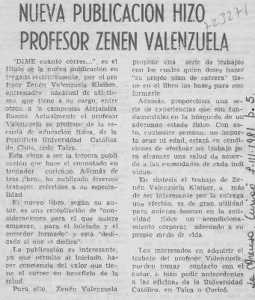 Nueva publicación hizo profesor Zenen Valenzuela.